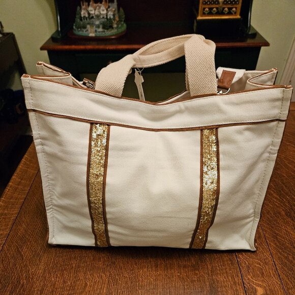 Art Chives "I Dream in India" Tote. Gold Sequined Palm Trees NWT **READ** - Picture 3 of 11